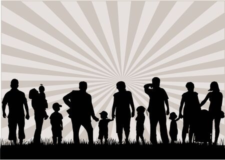 Family silhouettes in nature.のイラスト素材