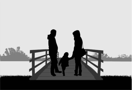 Family silhouettes in nature.のイラスト素材