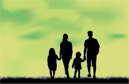 Family silhouettes in nature.のイラスト素材
