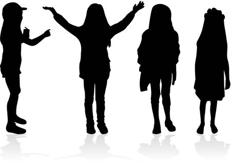 Vector silhouette of children on white background.のイラスト素材