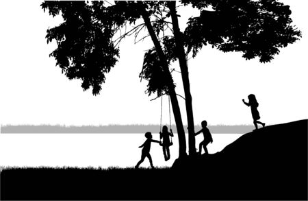Children silhouette in nature .のイラスト素材