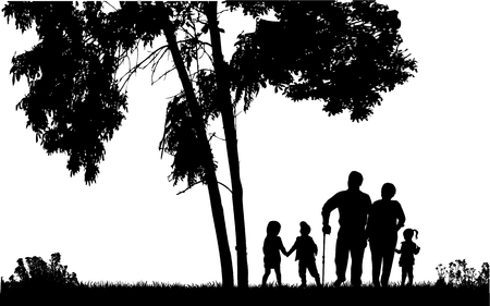 Family silhouettes in nature.のイラスト素材
