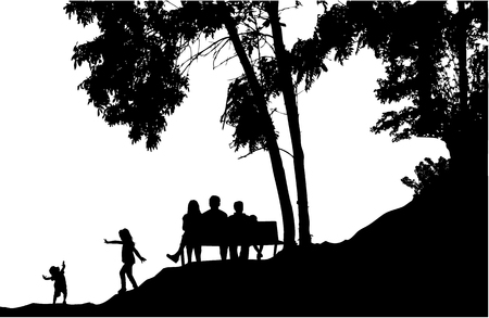 Family silhouettes in nature.のイラスト素材