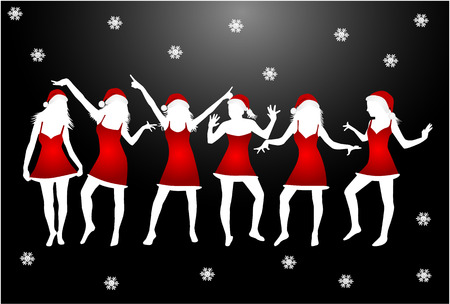 Christmas Girls. Black silhouette.のイラスト素材