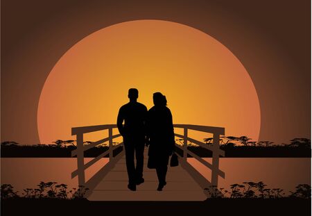 Walking couple in the evening.のイラスト素材