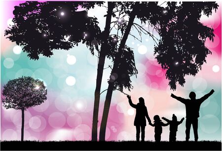 Family silhouettes in nature.のイラスト素材