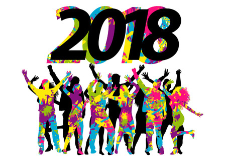 Silhouettes celebrate the new year.のイラスト素材