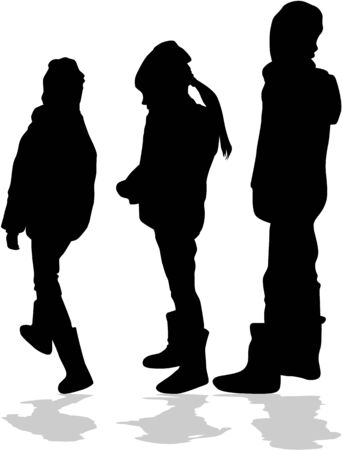 Silhouette of kids on white illustration.のイラスト素材