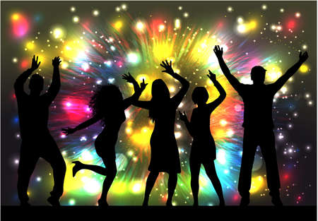 Dancing people silhouettes. Abstract background.のイラスト素材