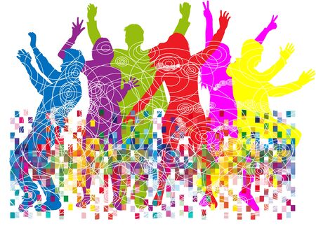 Colorful dancing people silhouettes.のイラスト素材