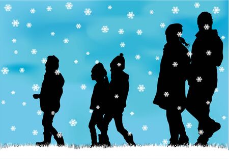 Silhouette of a family in winter. Vector illustration.のイラスト素材