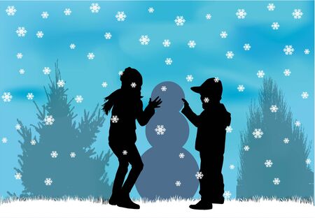 Children playing in the snow.のイラスト素材