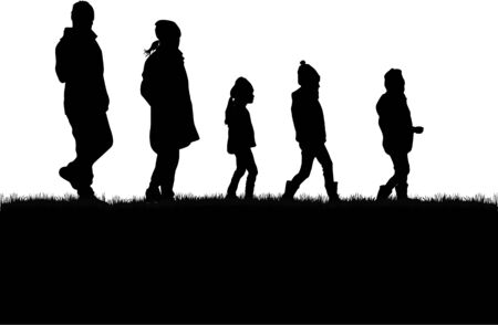 Family silhouettes in nature.のイラスト素材