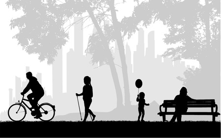 People silhouettes, urban background.のイラスト素材