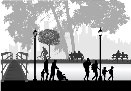 People silhouettes, urban background.のイラスト素材