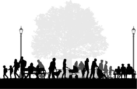 People silhouettes, urban background.のイラスト素材