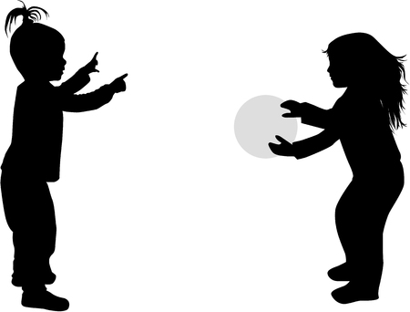 Playing with a ball.Children silhouettes.のイラスト素材