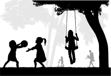 Family silhouettes in nature.のイラスト素材