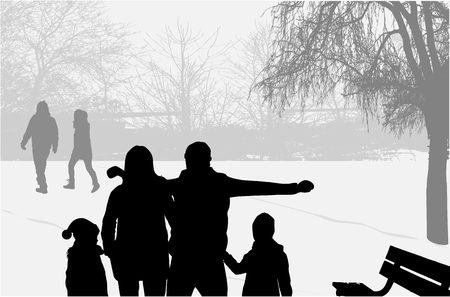 Family silhouettes in nature.のイラスト素材