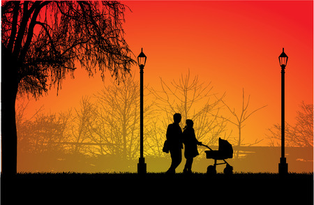 Family on a walk. Silhouettes of peopleのイラスト素材