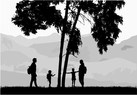 Silhouette family of mountains in the background.のイラスト素材