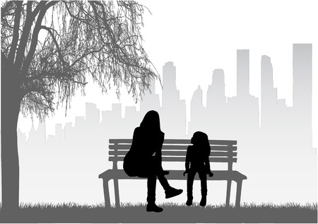 Family silhouettes in nature.のイラスト素材