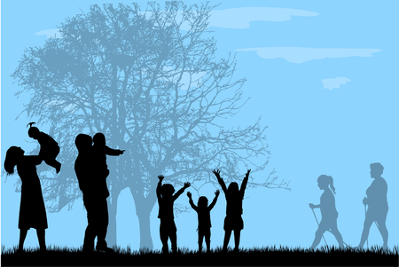 Family silhouettes in nature.のイラスト素材