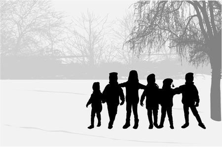 Children silhouette in nature .のイラスト素材