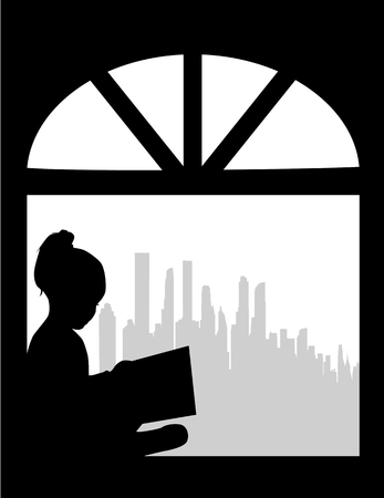 Silhouette of people with a book.のイラスト素材