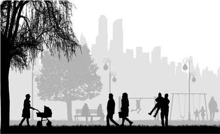 People silhouettes, urban background.のイラスト素材