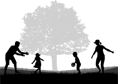 Silhouette family in nature.のイラスト素材