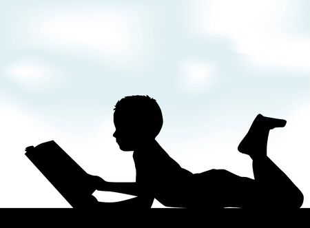 Child reading the book. Vector silhouette.のイラスト素材