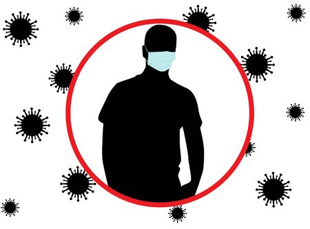 Silhouettes of people in medical masks. Virus protection.のイラスト素材