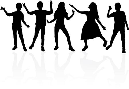 Dancing children silhouettes, conceptual illustration.のイラスト素材