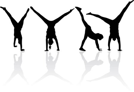 Silhouette of agile young man doing a handstand.のイラスト素材
