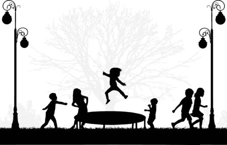 Children black silhouettes in nature.のイラスト素材
