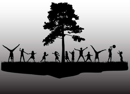 Children silhouette at the playground, illustrationのイラスト素材