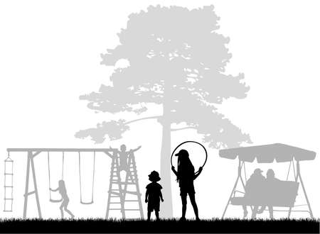 Children silhouette at the playground, illustrationのイラスト素材