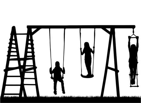 Children silhouette at the playground, illustrationのイラスト素材