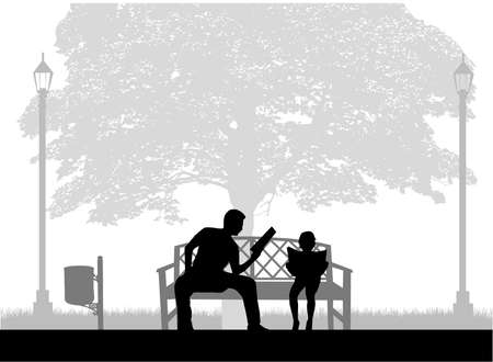 Silhouettes of people with backpacks, nature in the background.のイラスト素材