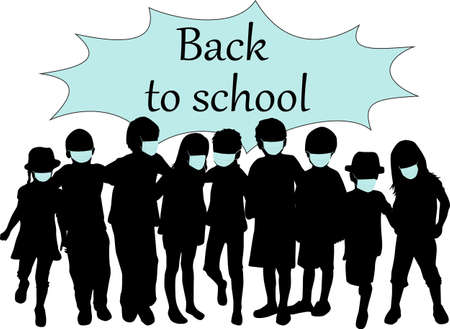 Back to school. Silhouette of a child with a backpack.のイラスト素材