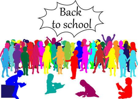 Back to school. Silhouette of a child with a backpack.のイラスト素材