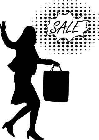 Silhouette of a woman on sale shopping.のイラスト素材