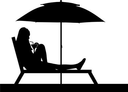 Women relaxing on deck chairのイラスト素材