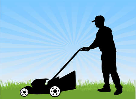 Man Mowing Lawn. Conceptual illustration.のイラスト素材