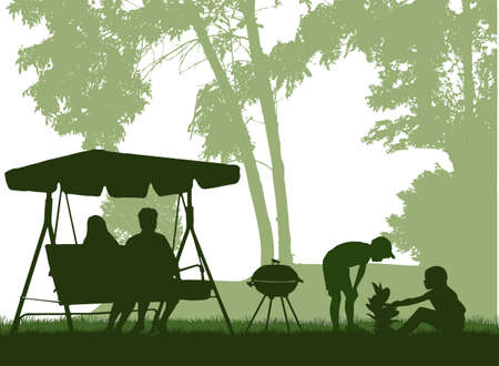 Barbeque in the garden, family spends their free time.のイラスト素材