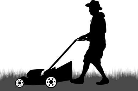 Man Mowing Lawn. Conceptual illustration.のイラスト素材