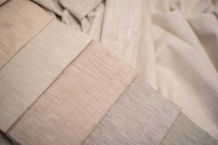 Fabric in milk, beige and gray colors for home textiles and curtains.の写真素材