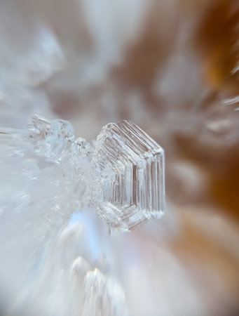 Ice crystals close-up. Macro photo of frozen water.