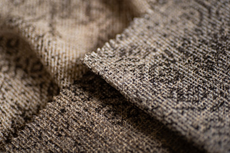 Natural Fabric Swatches Close Up Rustic Woven Textiles in Beige and White Tones.